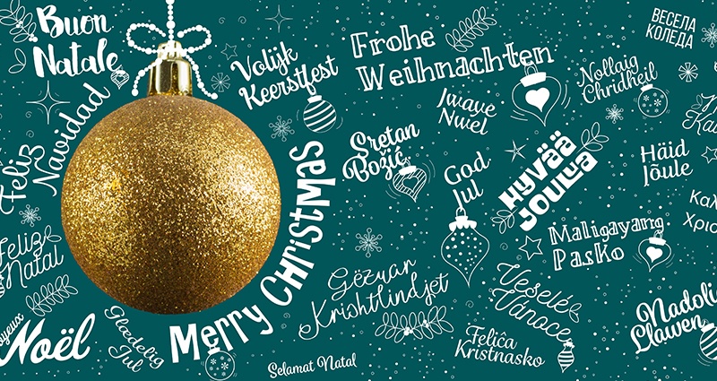 Un'infografica con gli auguri di Natale in tante diverse lingue